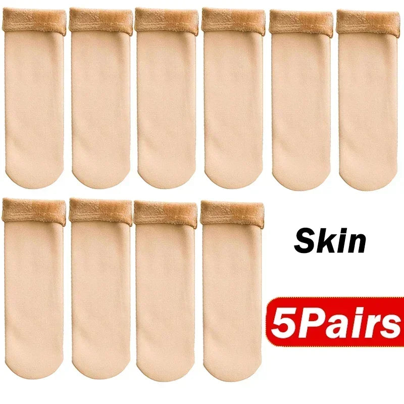 5Pair New Women Winter Thicken Warm Short Socks Thermal Cashmere Wool Socks Nylon Snow Velvet Boots Home Floor Calcetines Mujer
